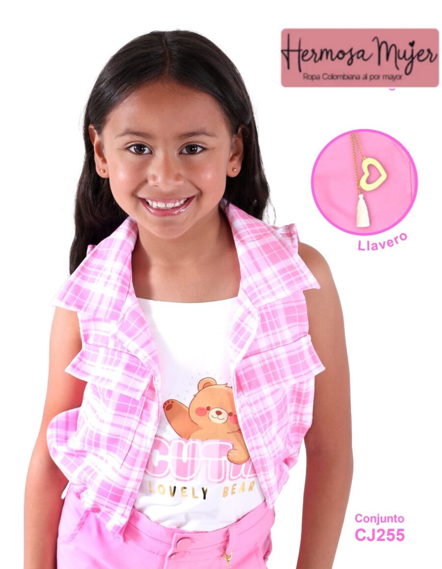 Conjunto tres piezas para niña short camisa y camiseta