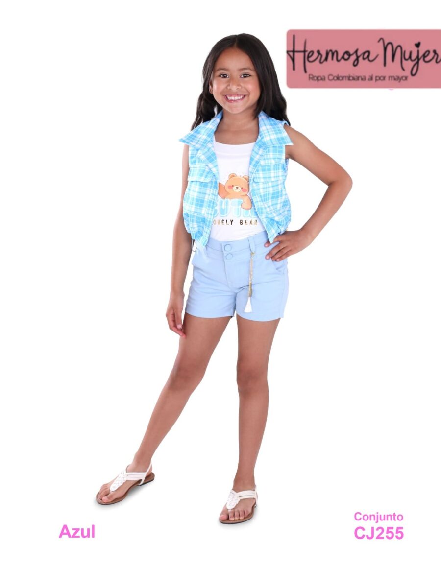 Conjunto tres piezas para niña short camisa y camiseta - Image 2