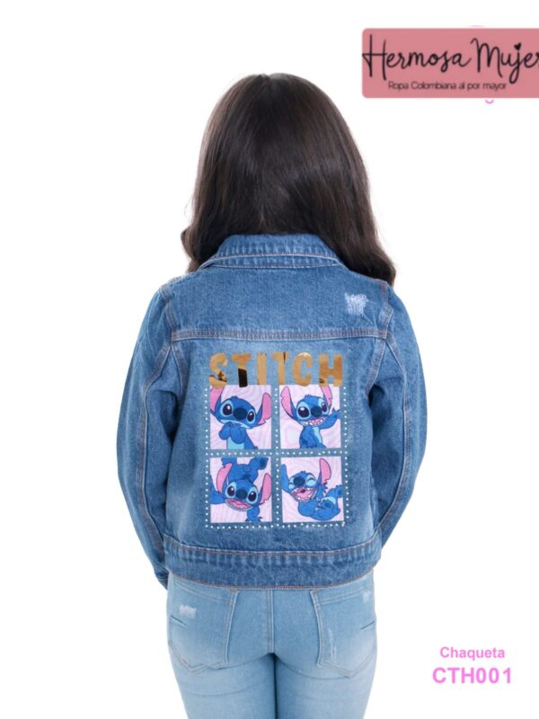 Chaqueta para niña en mezclilla con estampado de Stitch