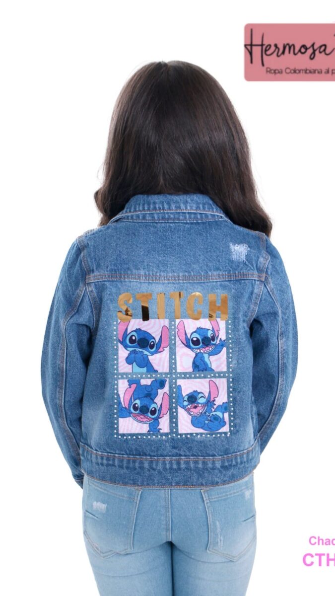 Chaqueta para niña en mezclilla con estampado de Stitch