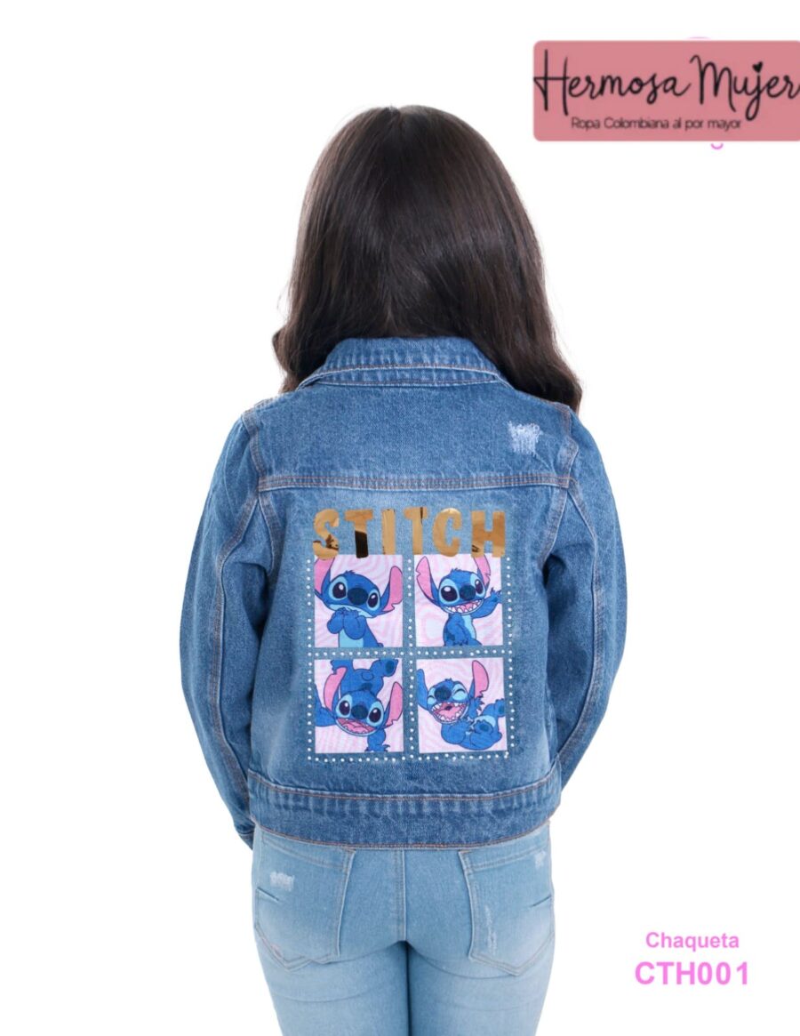 Chaqueta para niña en mezclilla con estampado de Stitch