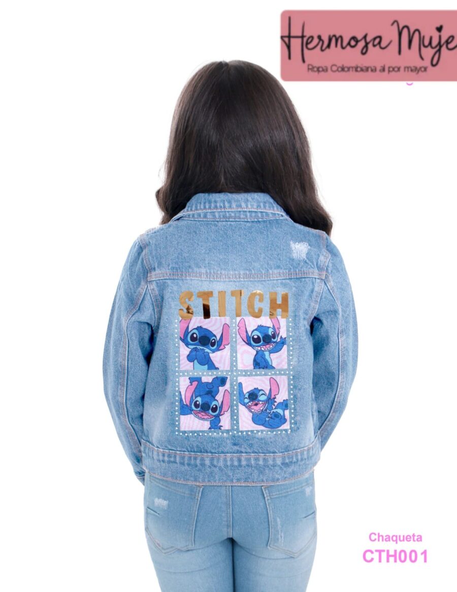 Chaqueta para niña en mezclilla con estampado de Stitch - Image 2