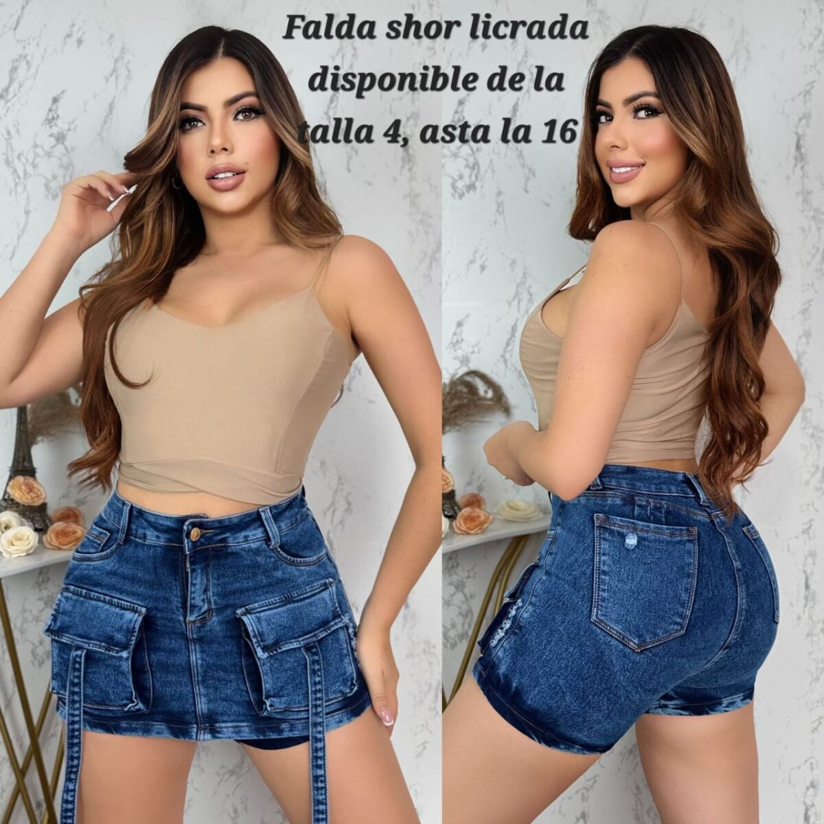 Falda short para mujer cargo con tiras