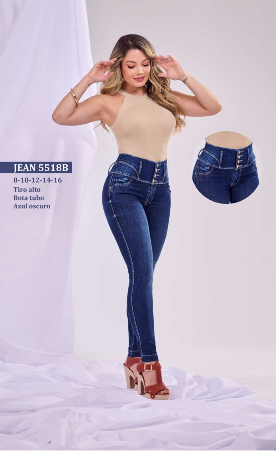 Jean push up bota tubo tiro alto con 4 botones - Image 3