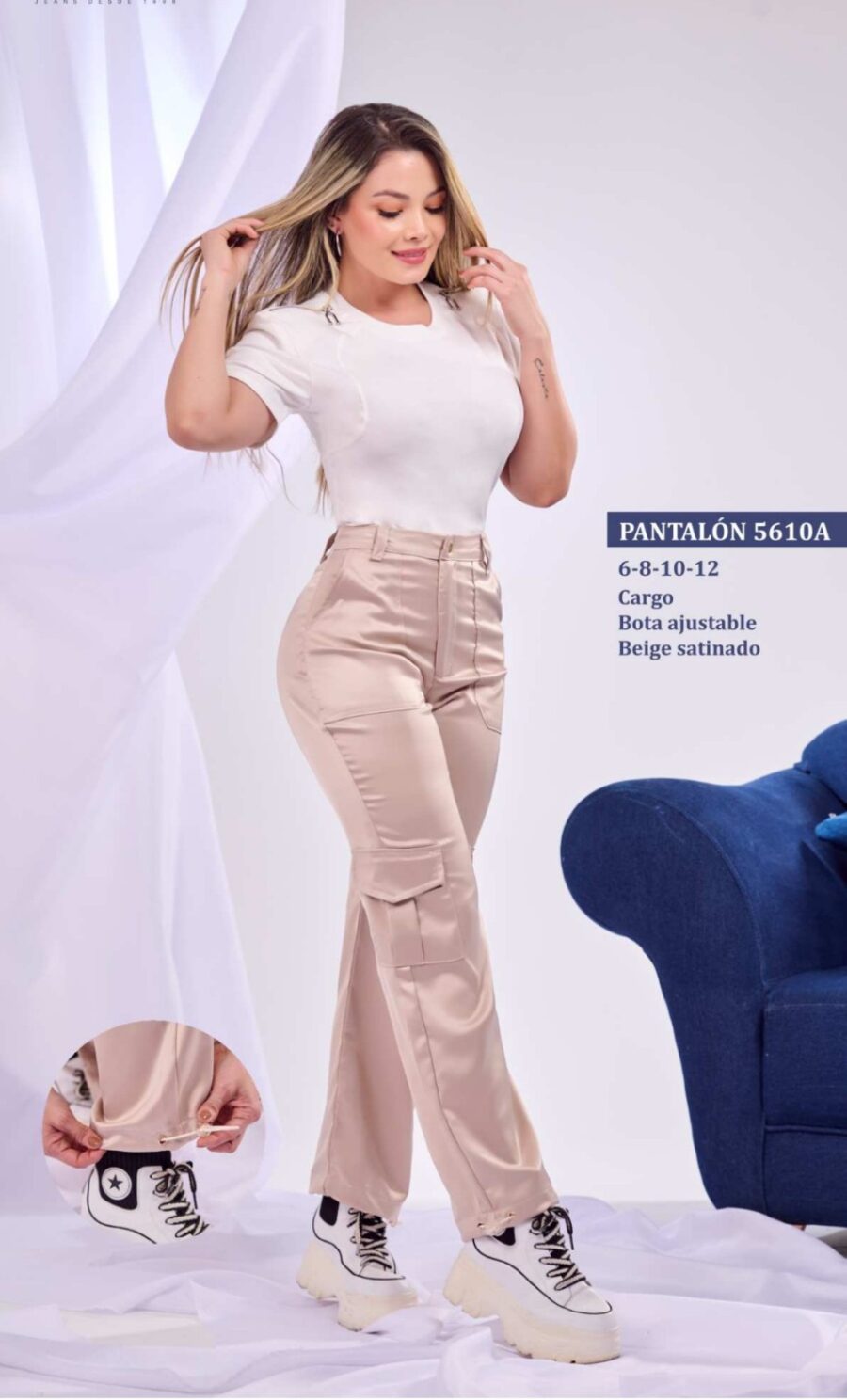 Pantalón cargo con bota ajustable en tela satin - Image 6