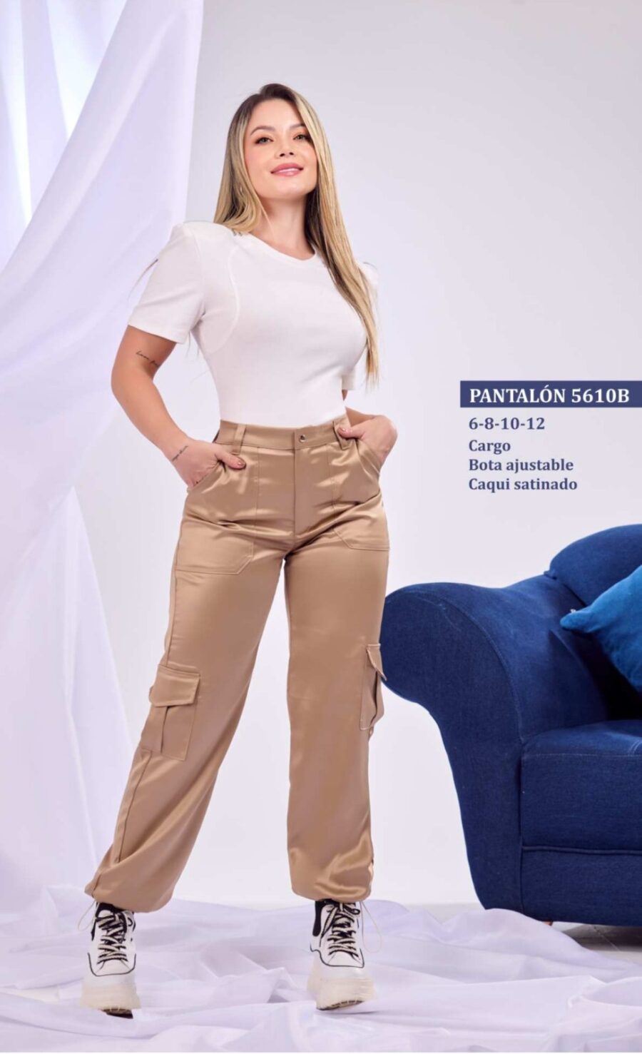 Pantalón cargo con bota ajustable en tela satin - Image 4