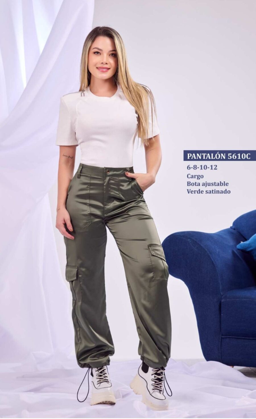 Pantalón cargo con bota ajustable en tela satin - Image 2
