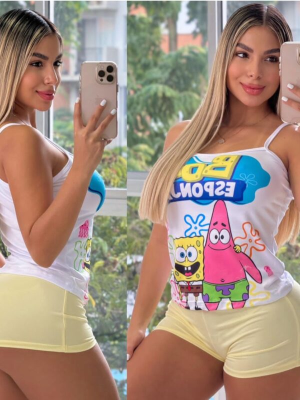 Pijama para mujer short con estampado de Bob Esponja