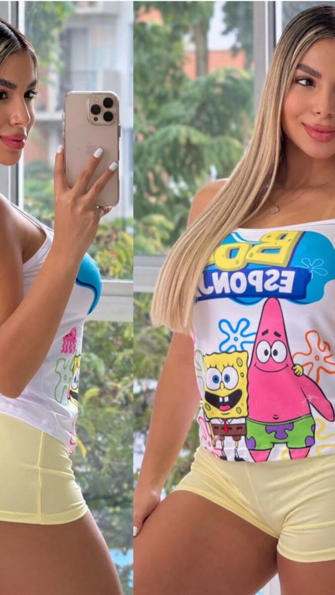 Pijama para mujer short con estampado de Bob Esponja