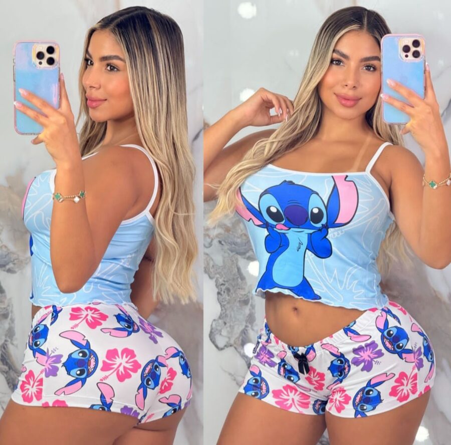 Pijama para mujer top y short con estampado de Stitch