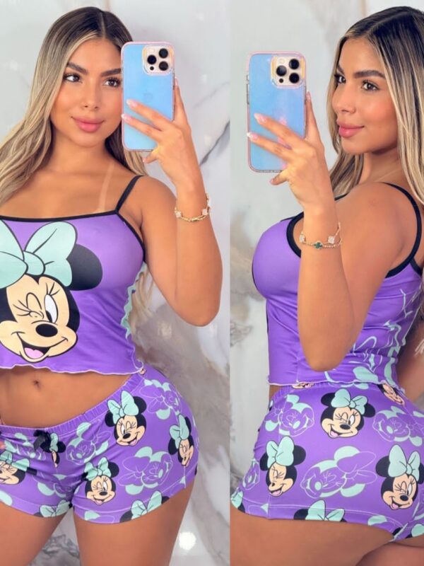 Pijama para mujer top y short con estampado de Minnie