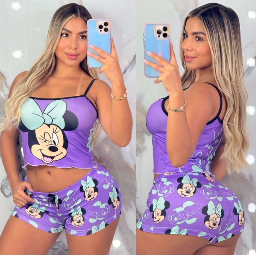 Pijama para mujer top y short con estampado de Minnie