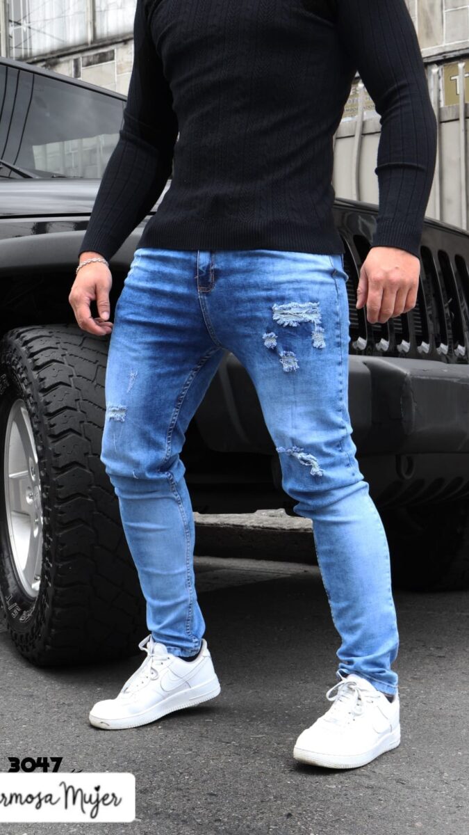 Jean skinny tipo desgaste con rotos para hombre