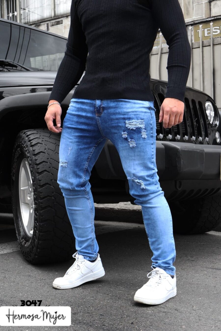 Jean skinny tipo desgaste con rotos para hombre