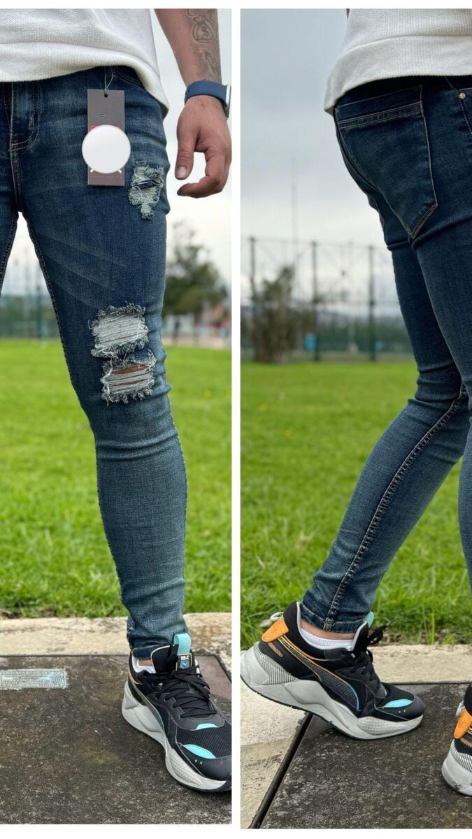 Jean skinny con rotos y degradado para hombre