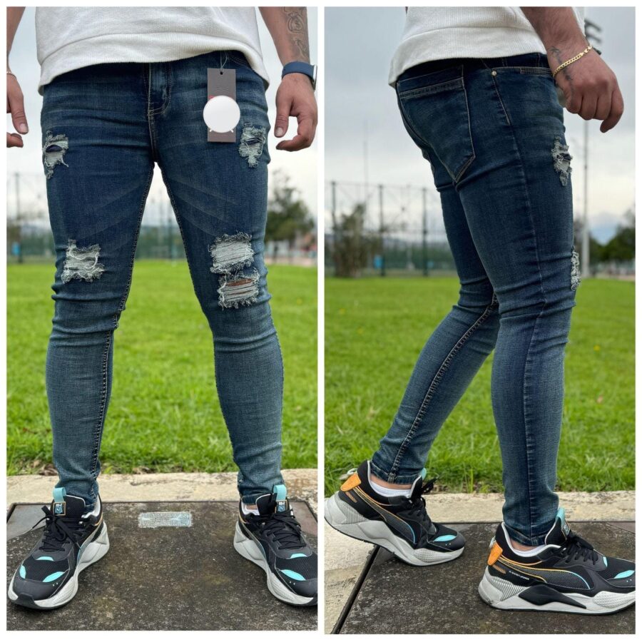Jean skinny con rotos y degradado para hombre