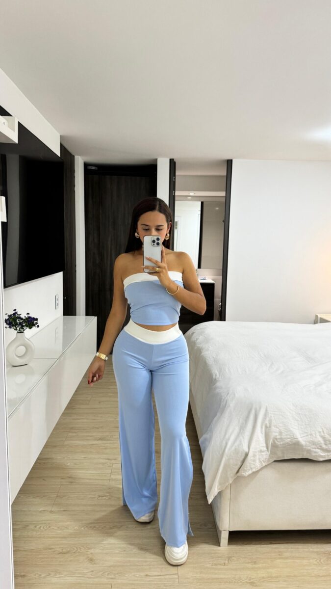 Conjunto de pantalon y top con linea blanca talla unica