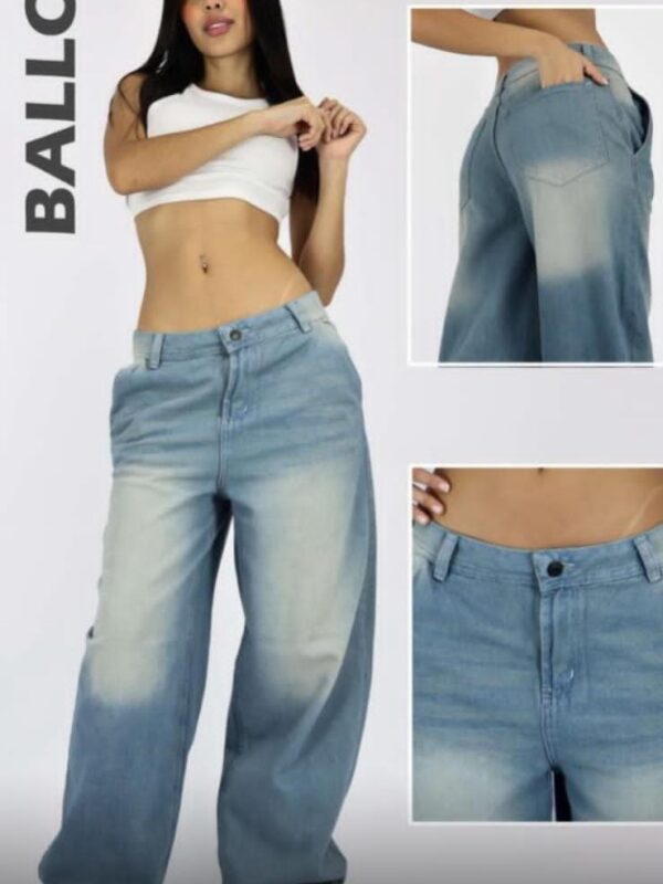 Jean estilo balloon descaderado azul claro para mujer