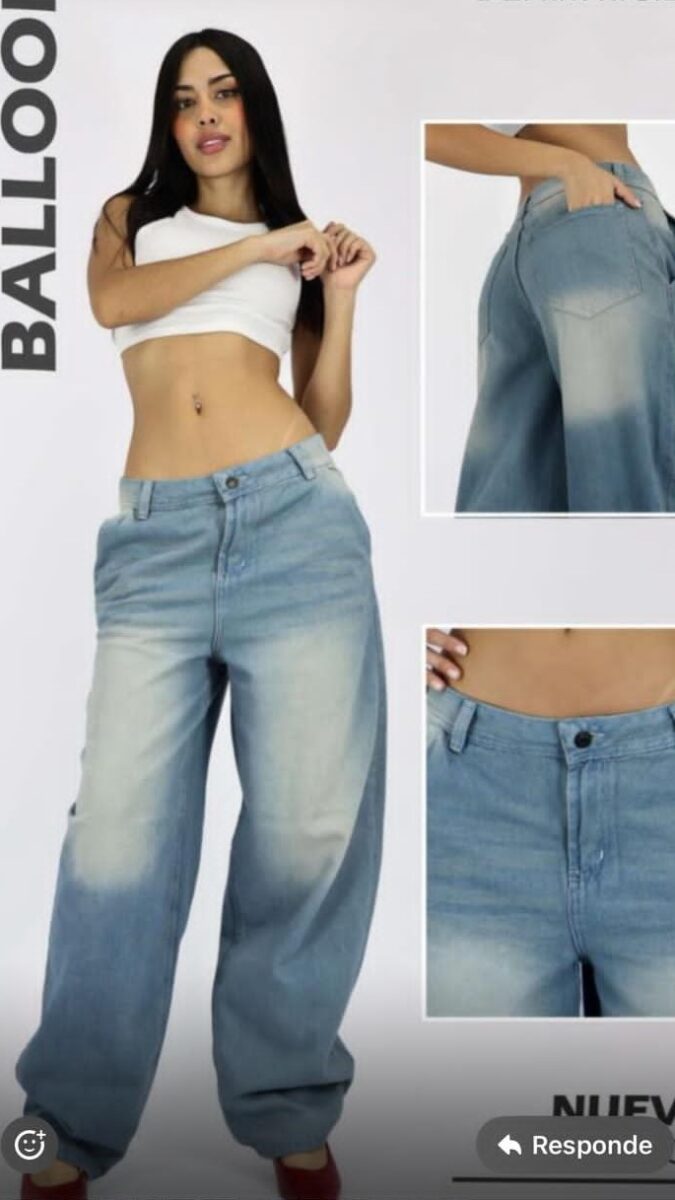 Jean estilo balloon descaderado azul claro para mujer