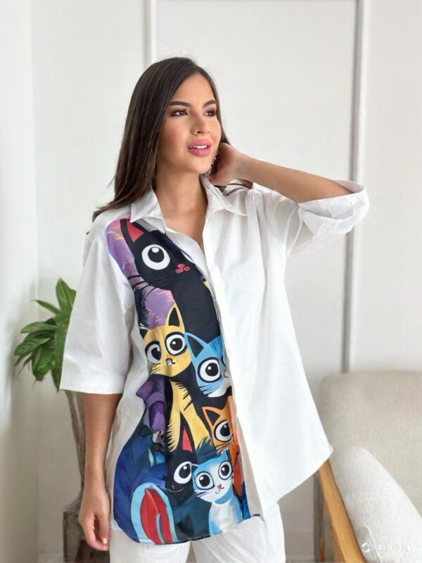 Blusa larga con estampado de gatitos talla unica para mujer