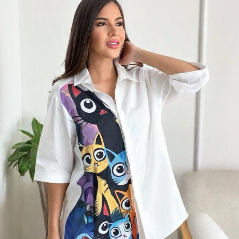 Blusa larga con estampado de gatitos talla unica para mujer