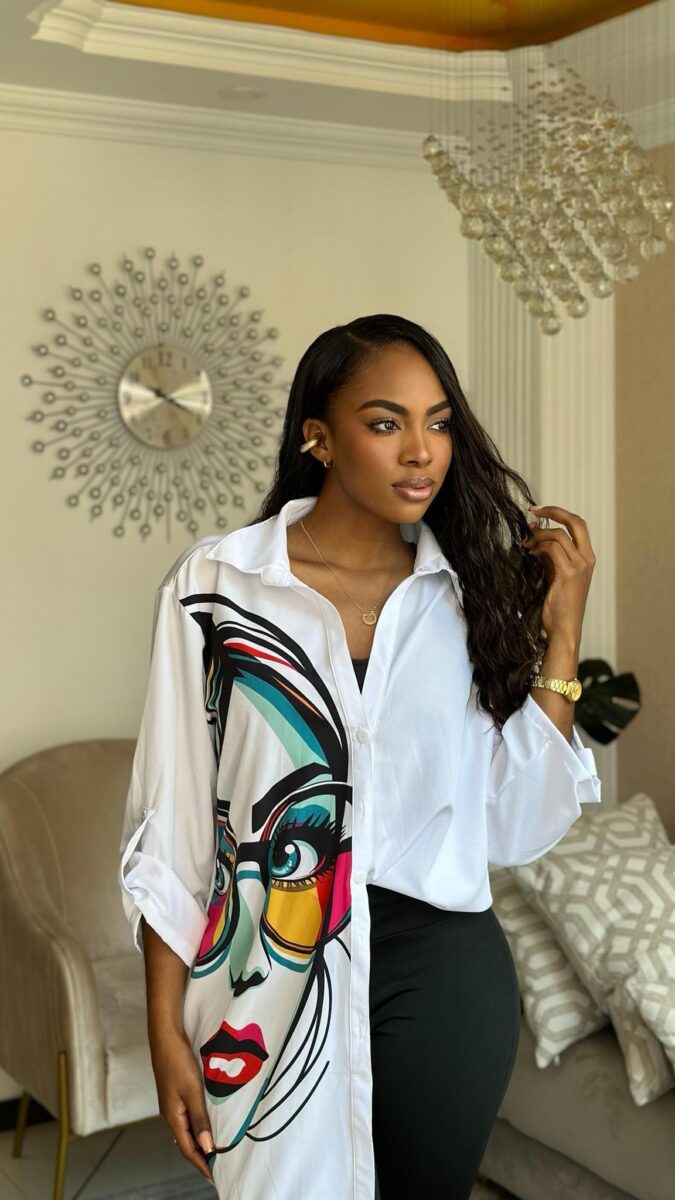 Blusa larga con estampado de cara de mujer talla unica para mujer