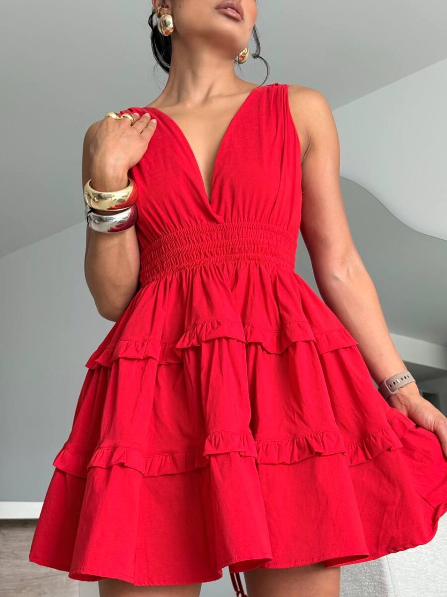 Vestido corto con volantes talla unica para mujer - Image 2