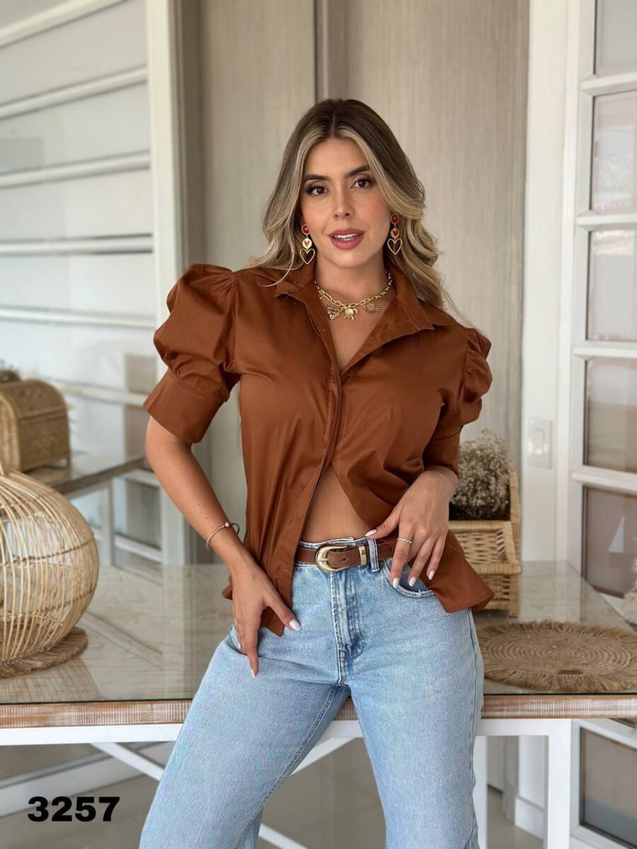 Camisa con manga globo y cuello en v talla unica - Image 4