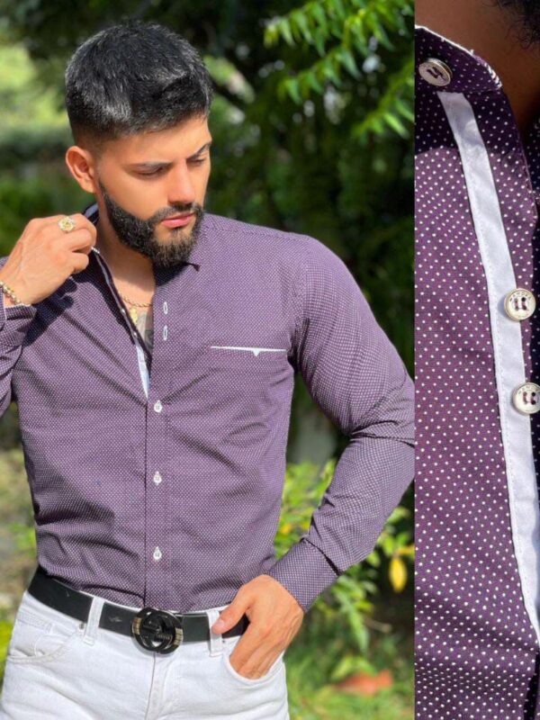 Camisa manga larga de puntos blancos