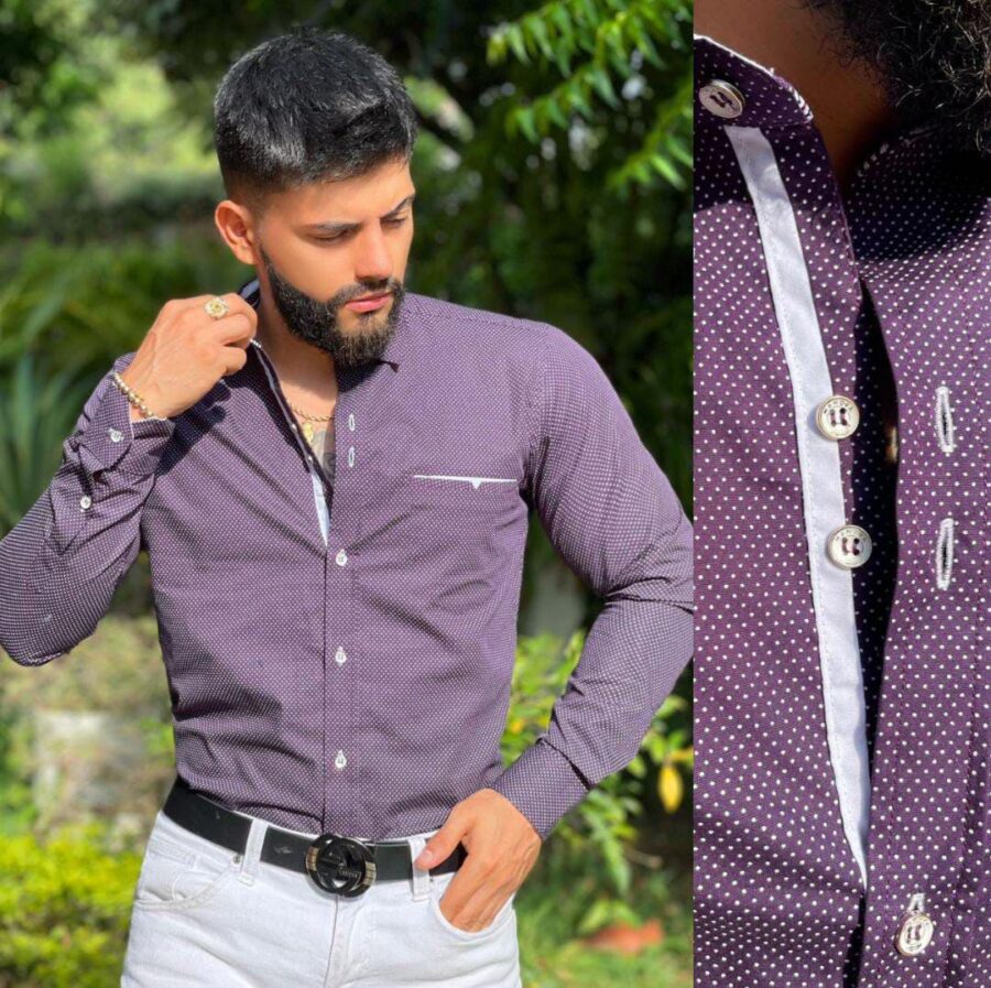 Camisa manga larga de puntos blancos