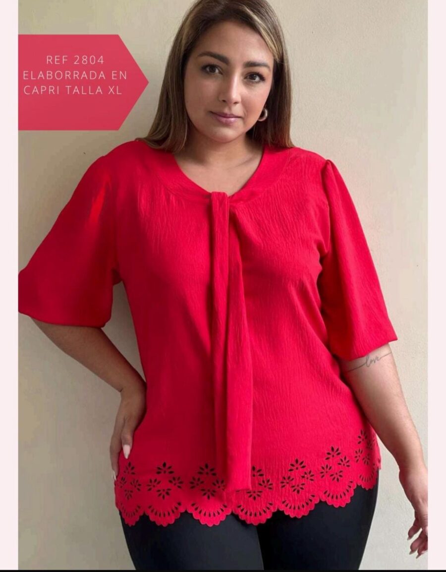 Blusa con bordado y lazo decorativo