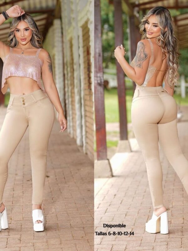 Jean push up skinny beige sin bolsillos en tela indigo
