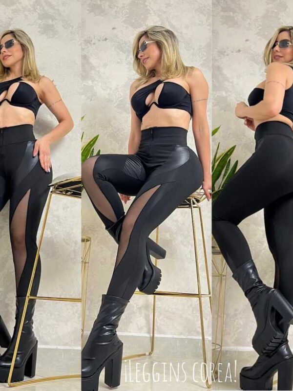 Leggins para mujer con cuerina y detalles en velo