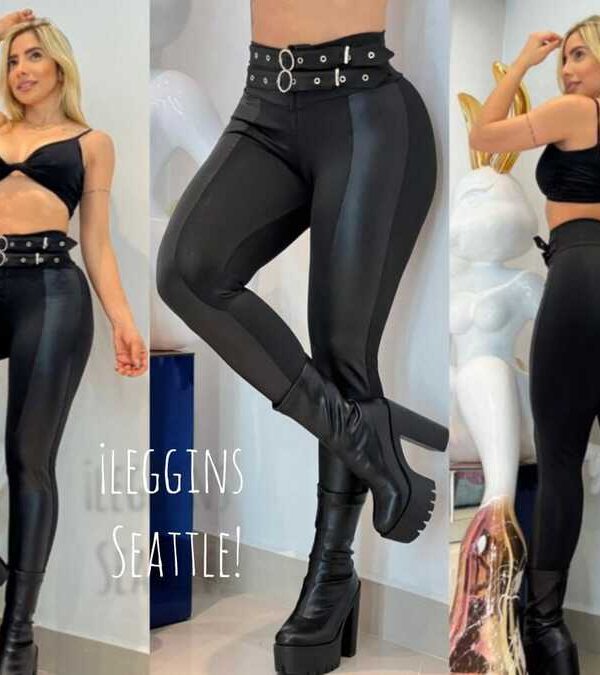 Leggins para mujer con cinturon y detalles en cuerina