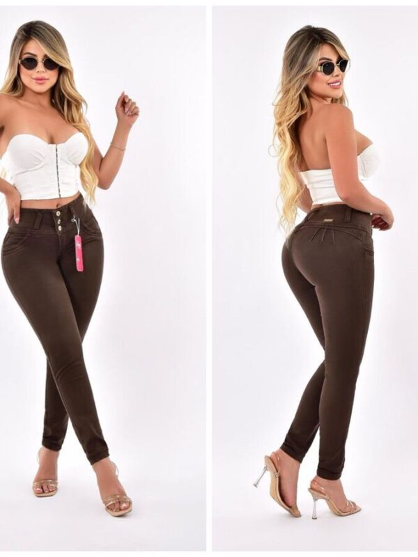 Jean sin bolsillos para mujer levanta cola skinny en tela indigo
