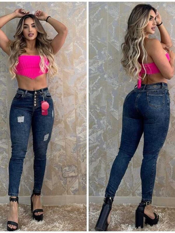 Jean para mujer skinny push up con bolsillos y detalles en azul oscuro