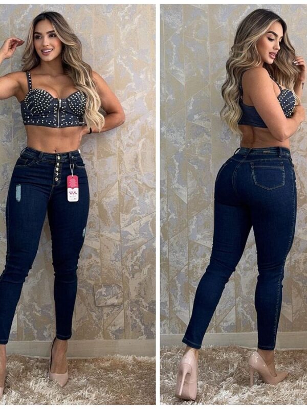Jean para mujer entubado azul oscuro y levanta cola