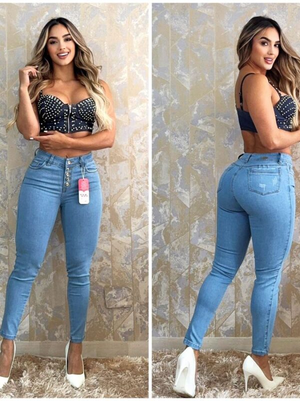 Jean para mujer skinny push up tela mezclilla azul clara