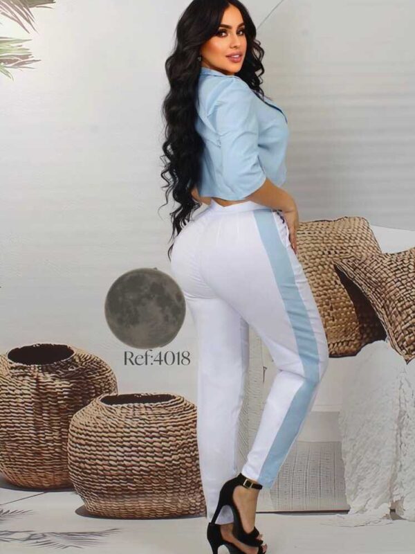 Conjunto de blusa crop y pantalón de tiro alto para mujer
