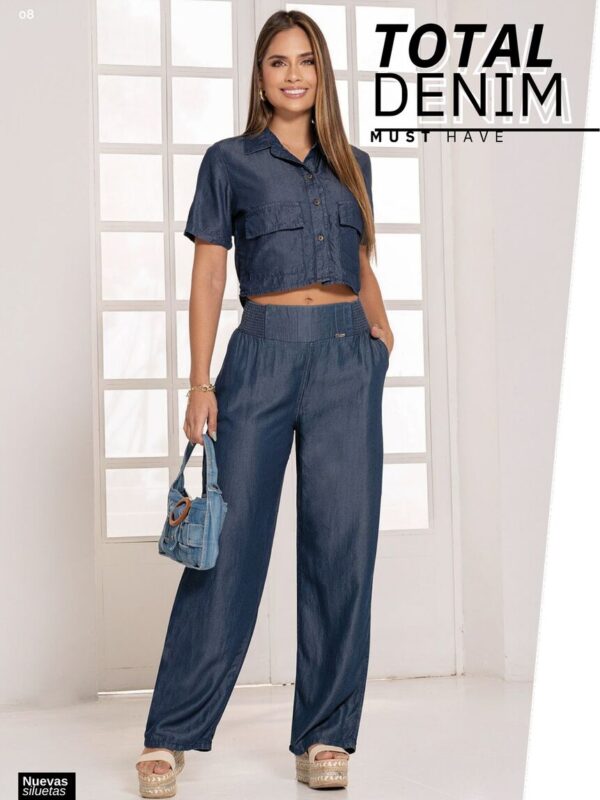 Pantalon tiro alto suelto bota recta para mujer