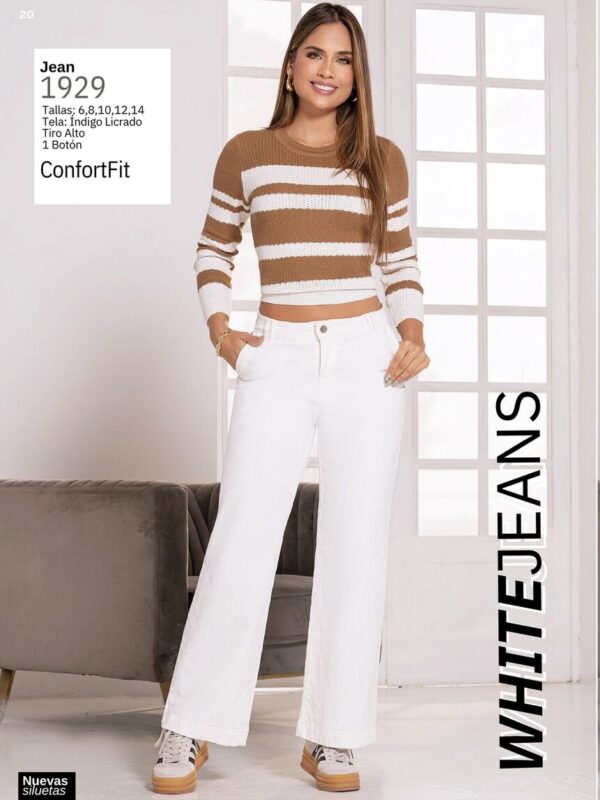 Jean push up bota campana blanco para mujer