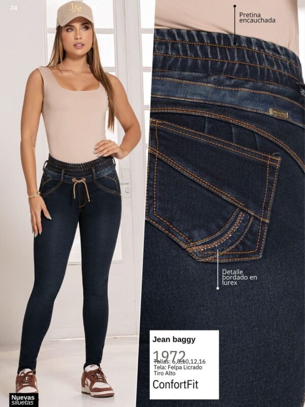 Jean push up bota tubo con pretina encauchada para mujer