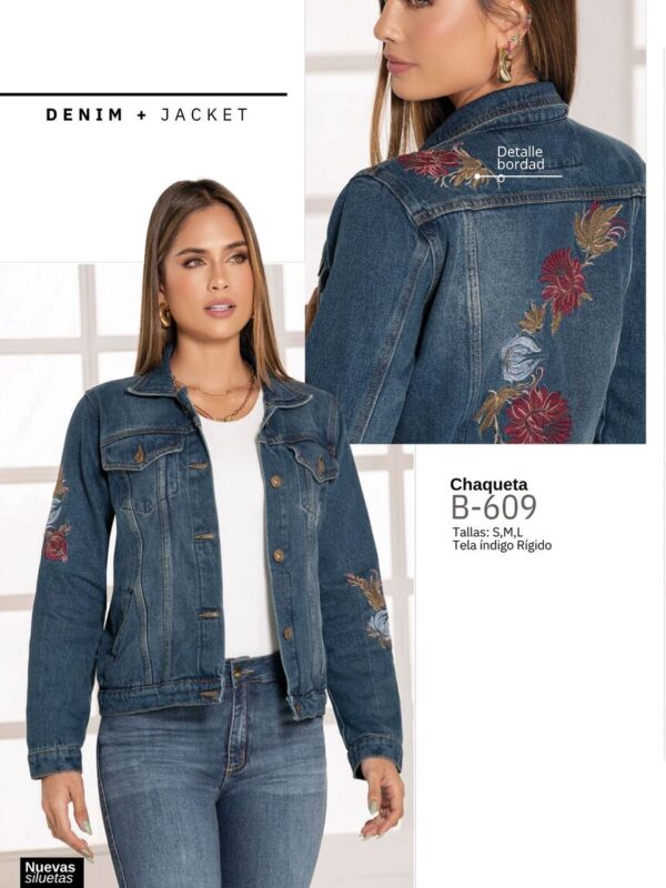 Chaqueta denim azul oscura estampada