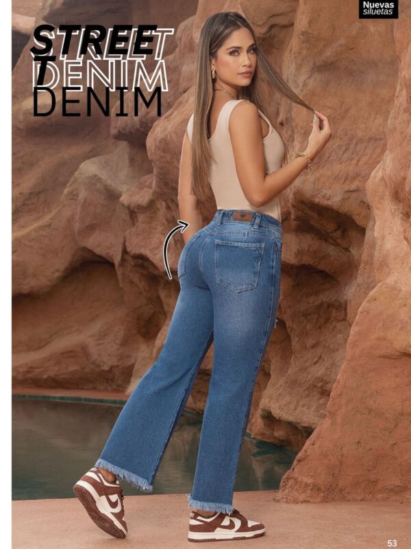 Jean push up bota ancha con rotos para mujer