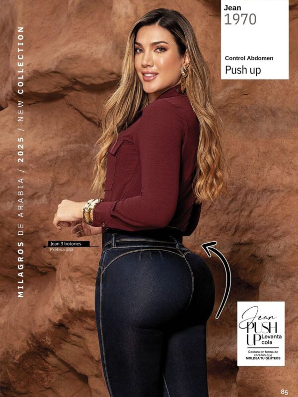 Jean push up bota tubo con tres botones para mujer