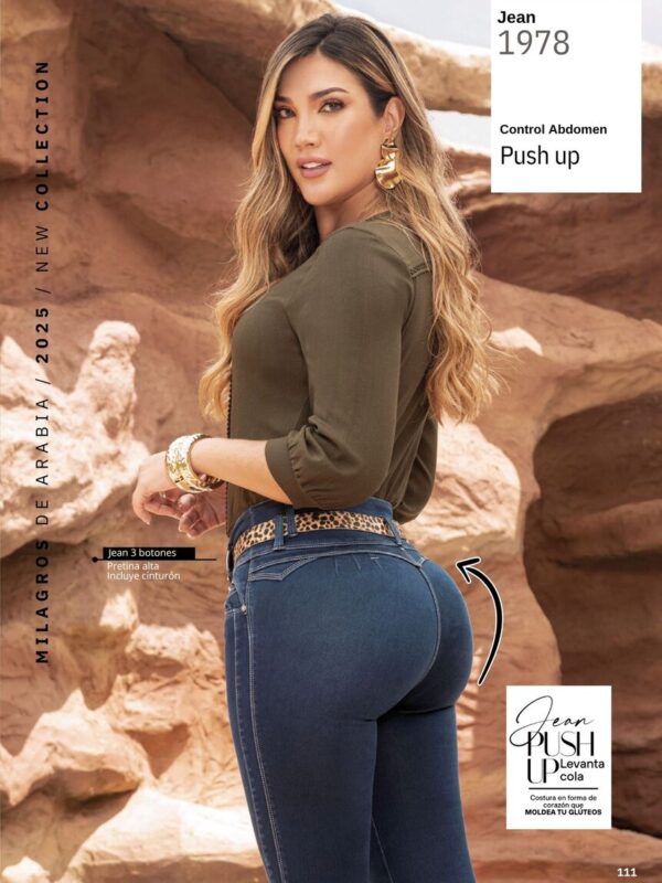 Jean negro push up bota tubo con tres botones y cinturon para dama