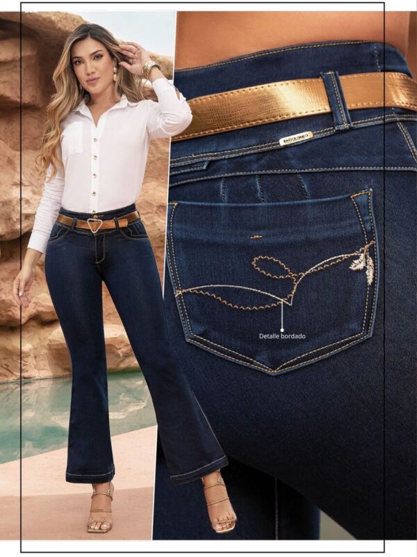 Jean push up bota campana detalle bordado para mujer