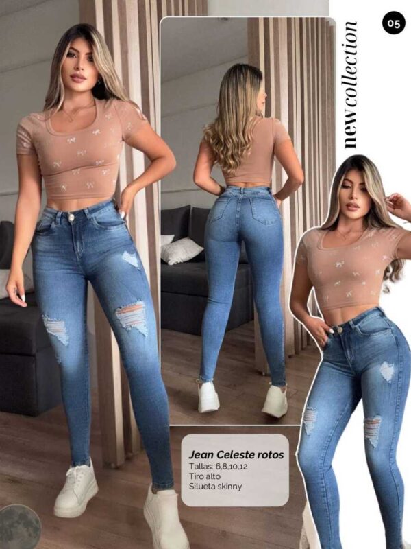 Jean skinny push up con parches y rotos