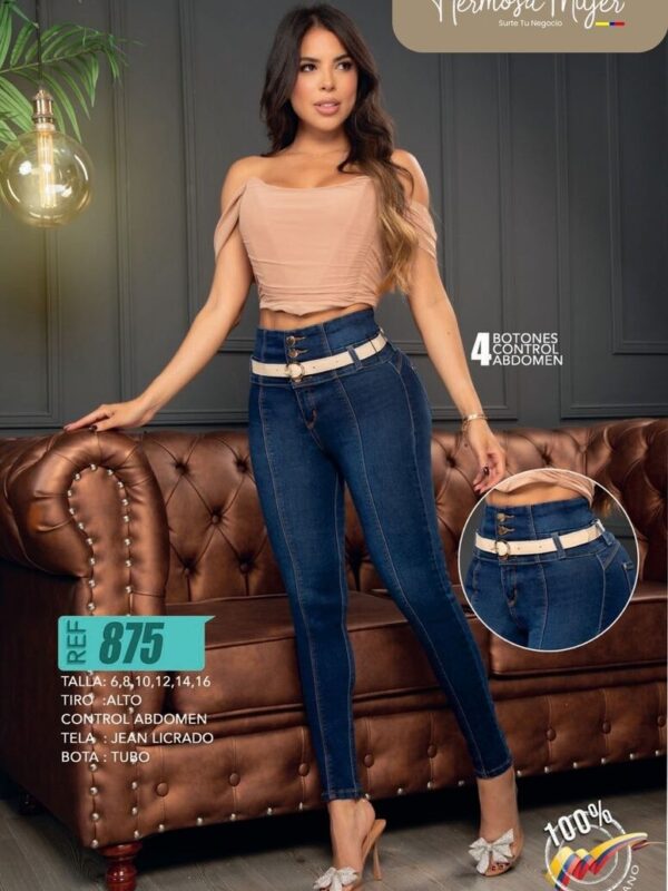 Jean push up skinny fit para mujer con tiro alto y control de abdomen