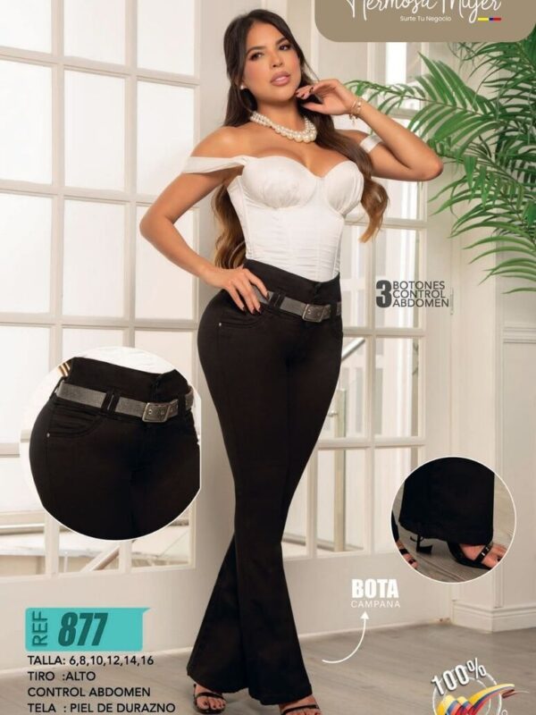 Jean push up para mujer bota campana con control de abdomen